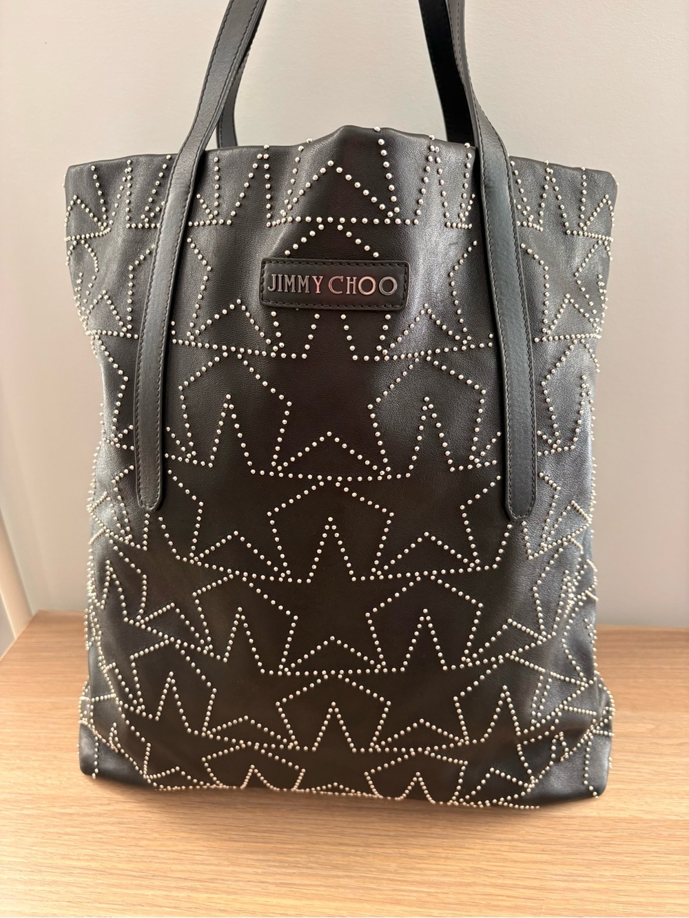 Jimmy Choo Black Leather Star Studded North South Tote Bag - Picture 1 of 7